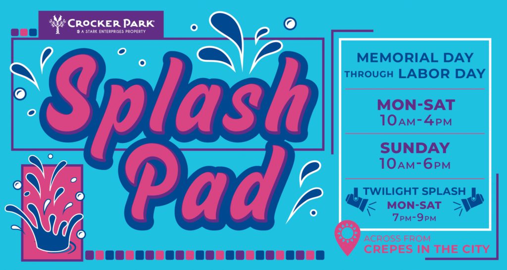 May 23rd - Sep 1st Presented By Lake Ridge Academy. Stop by the Splash Pad to cool off in West Park between Crêpes In The City and Barroco!